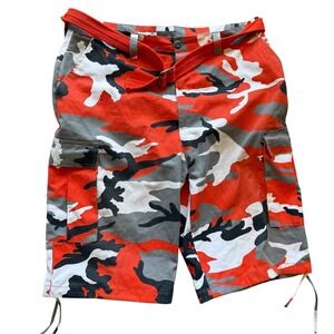 Regal Wear Cargo Shorts Men's 42 Red Gray White Camo Multi Pocket Belted Hip Hop